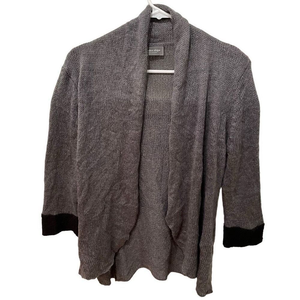 Wooden Ships Cardigan Womens S/M Gray Open Front Black Colorblock Classic